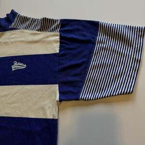 Vintage Dunlop Fitness Blue Striped Mock Neck Shirt